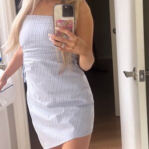 Chic Striped Light Blue Mini Dress